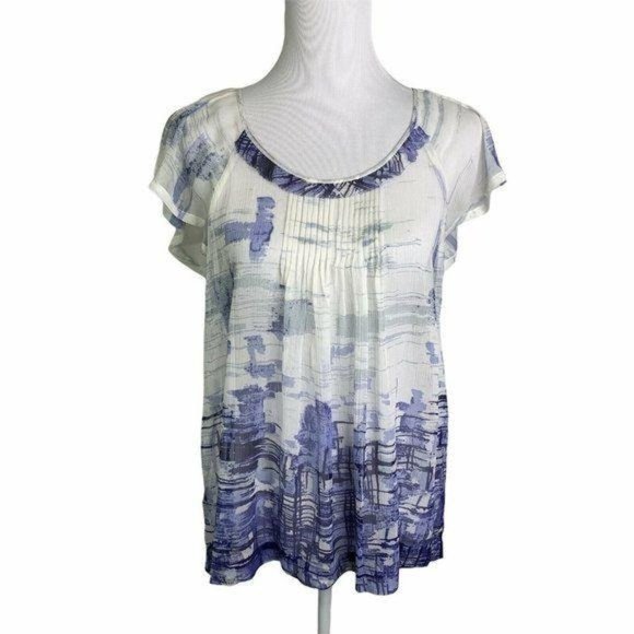 Banana Republic Silk Blue Print Scoop Neck Top - Picture 1 of 10